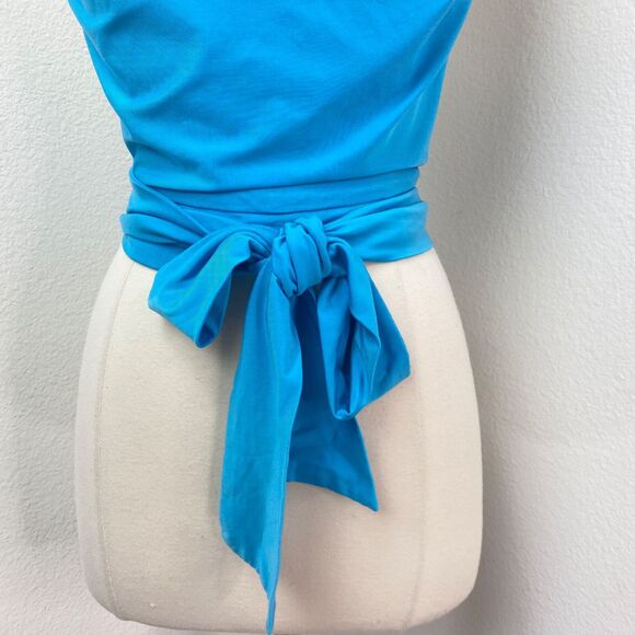 Peacock Blue Wrap Jersey Knit Halter Top Sm/Med Backless Boho Gypsy Coquette - Picture 4 of 8